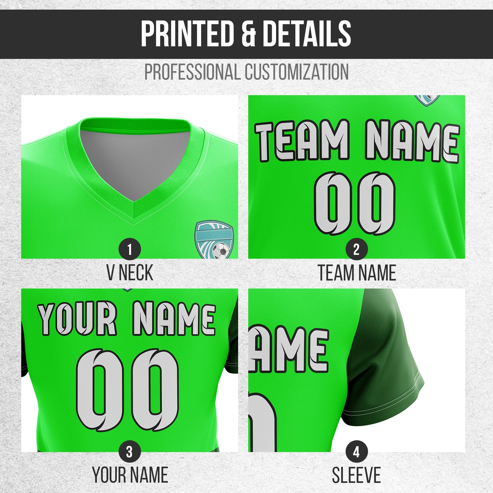 Soccer Jersey - V Neck - Stripe - Design 5 - neon Green