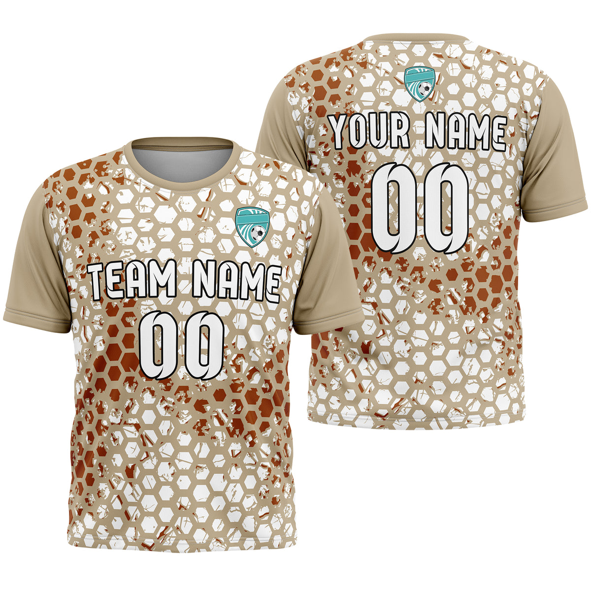 Soccer Jersey - Round Neck - Full Pattern - Design 1 - Khakhii