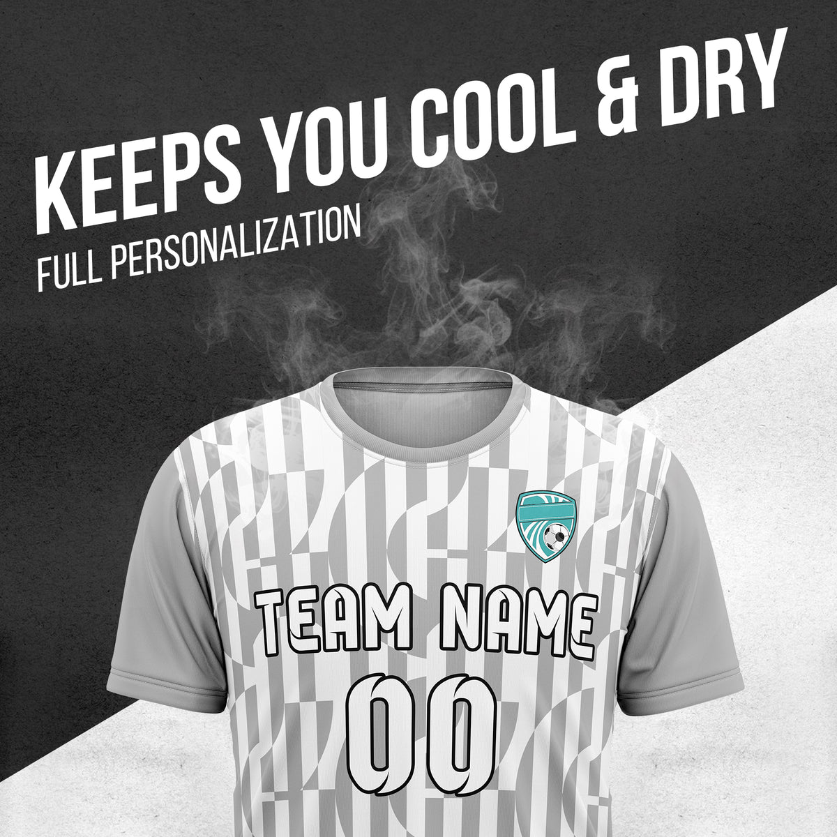 Soccer Jersey - Round Neck - Full Pattern - Design 4 - Grey