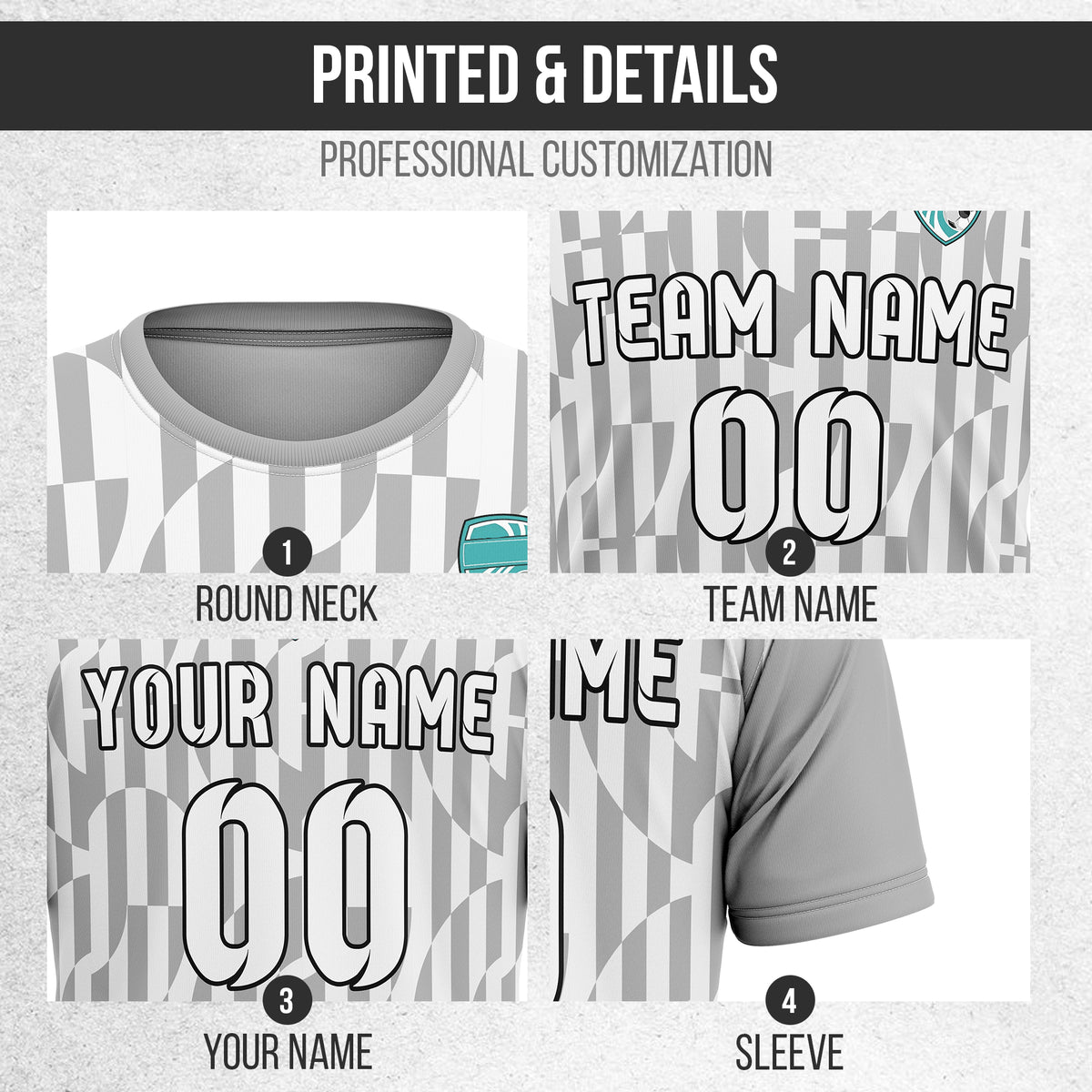 Soccer Jersey - Round Neck - Full Pattern - Design 4 - Grey