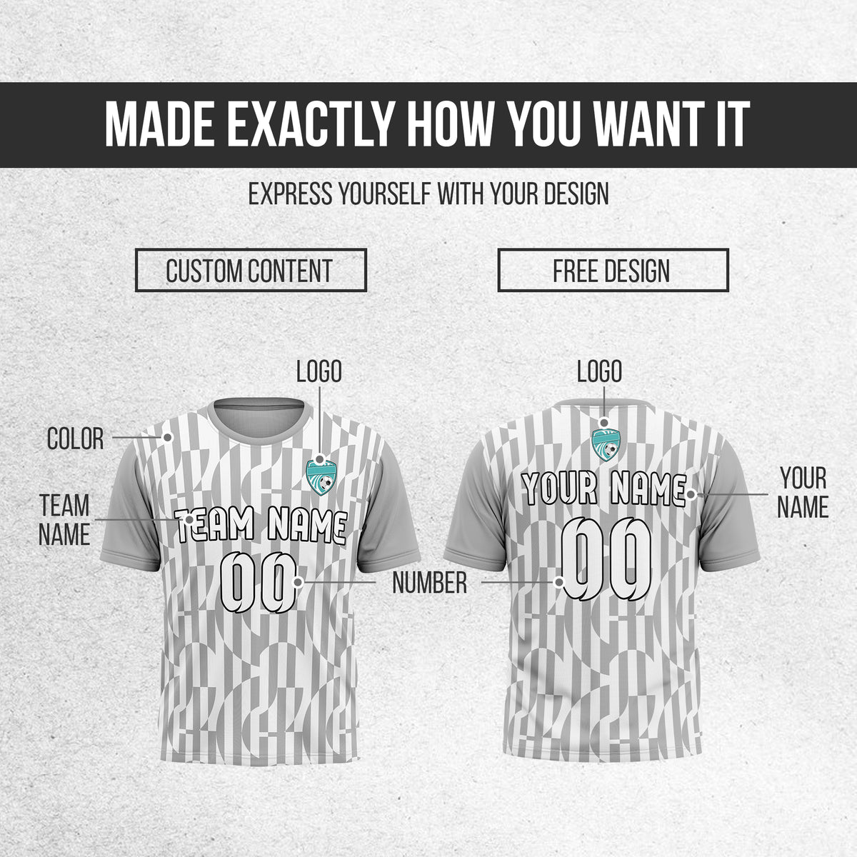 Soccer Jersey - Round Neck - Full Pattern - Design 4 - Grey