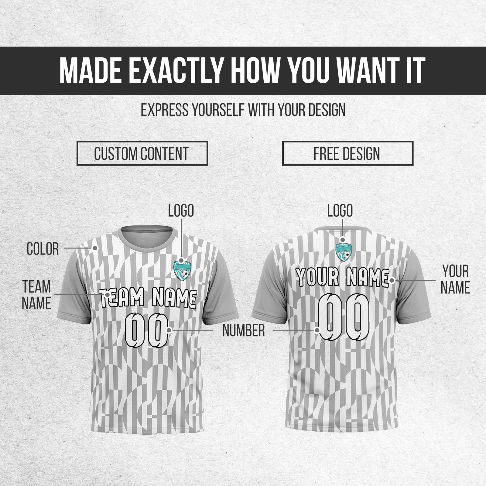 Soccer Jersey - Round Neck - Full Pattern - Design 4 - Grey