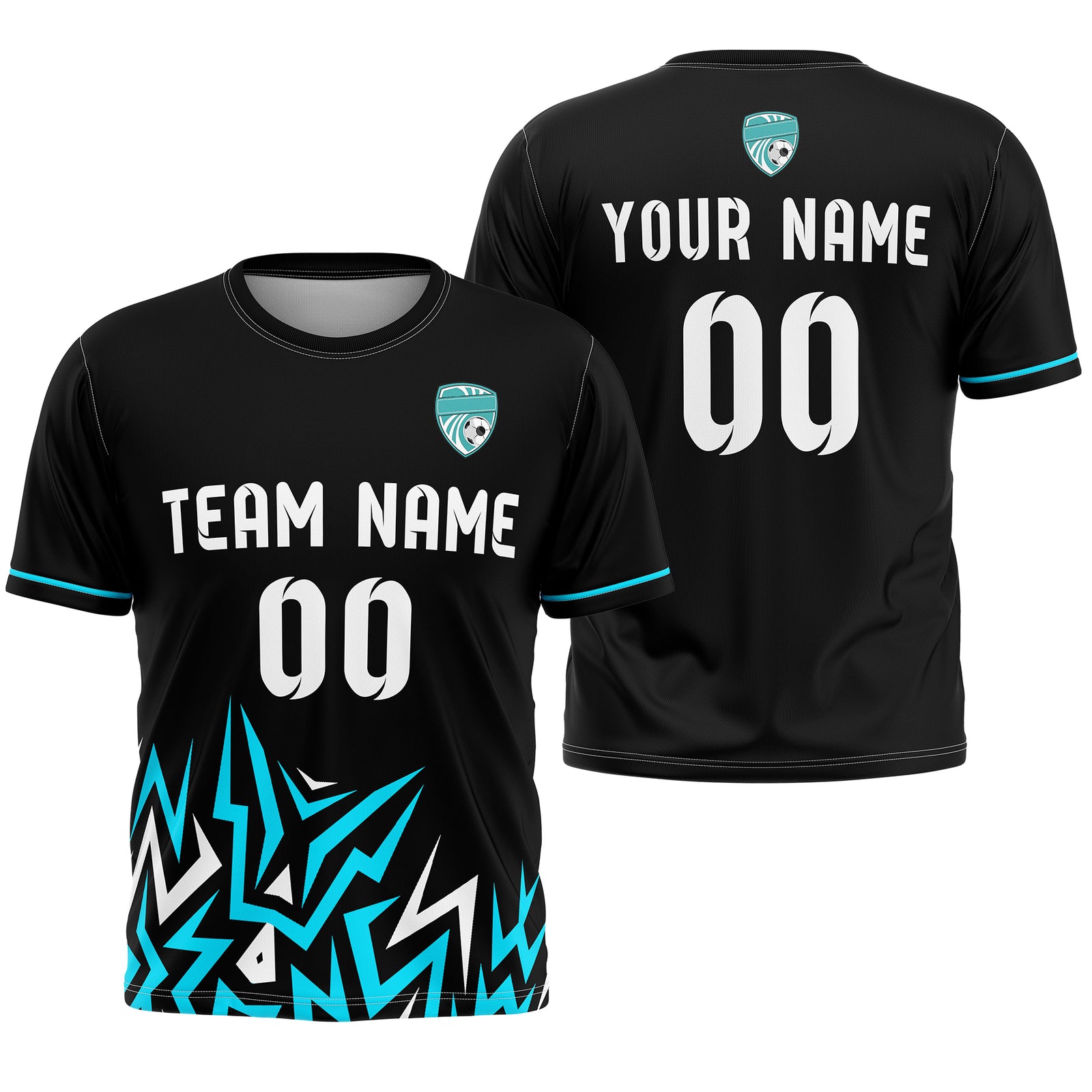 Soccer Jersey - Round Neck - Side Pattern - Design 1 - Black