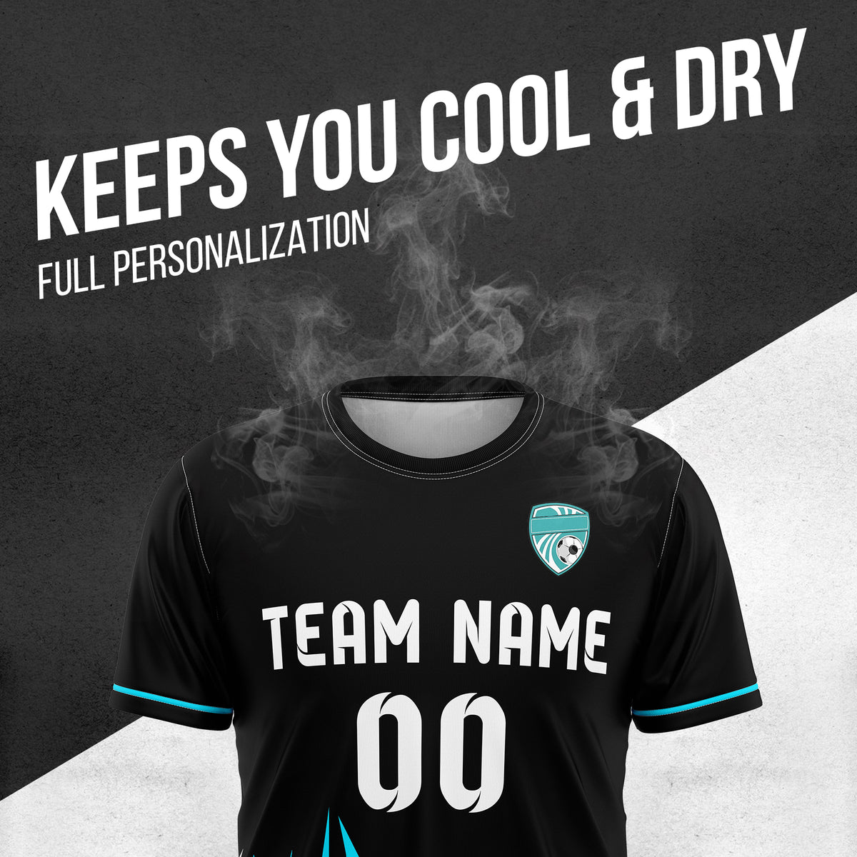 Soccer Jersey - Round Neck - Side Pattern - Design 1 - Black