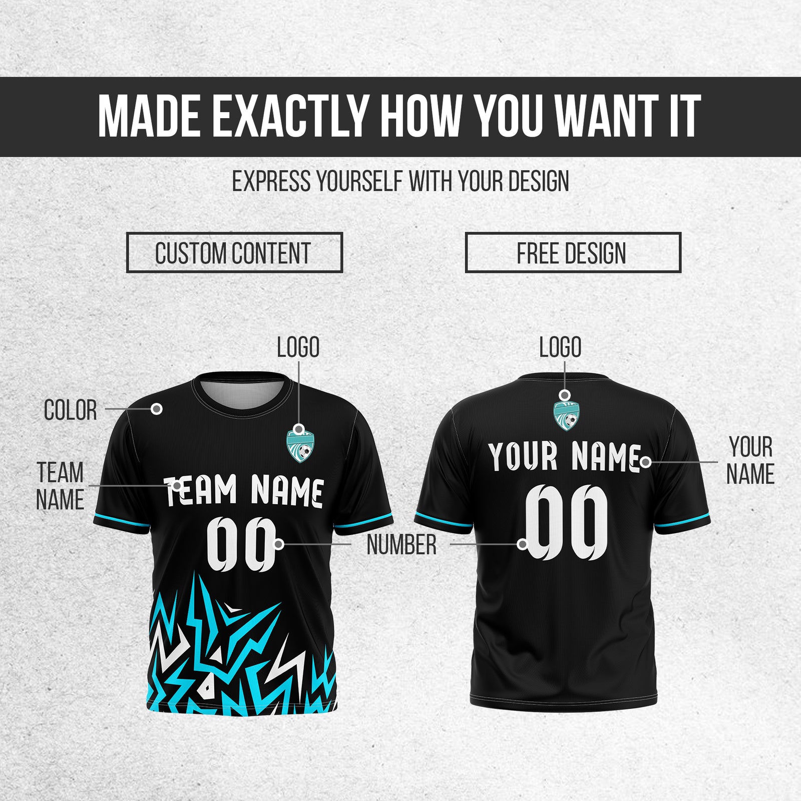 Soccer Jersey - Round Neck - Side Pattern - Design 1 - Black