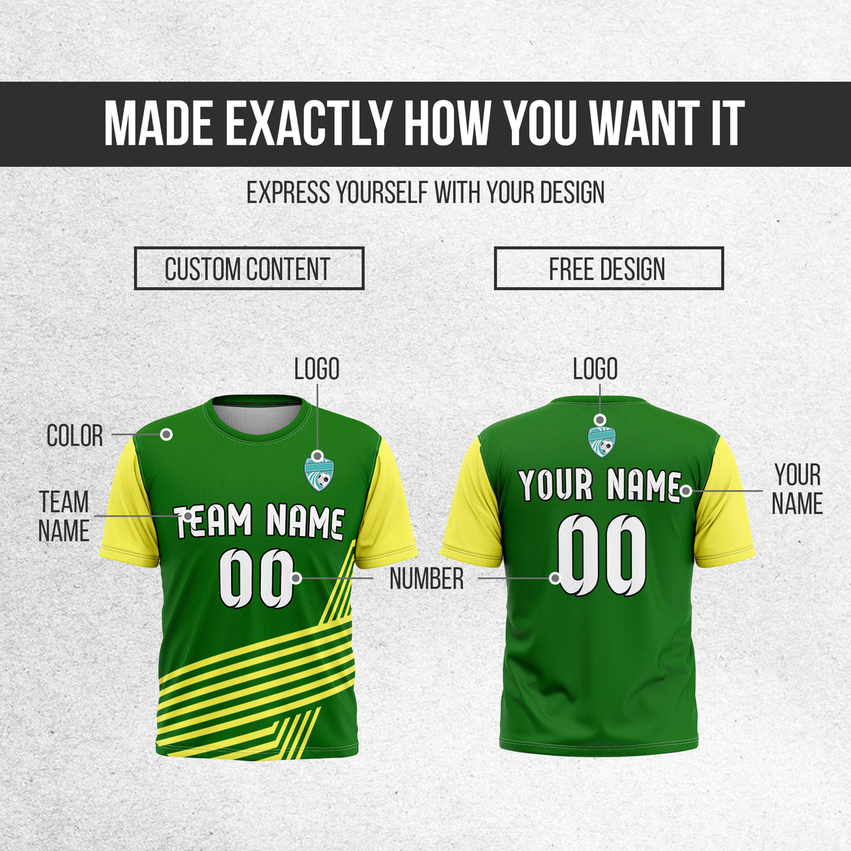 Soccer Jersey - Round Neck - Side Pattern - Design 4 - Green