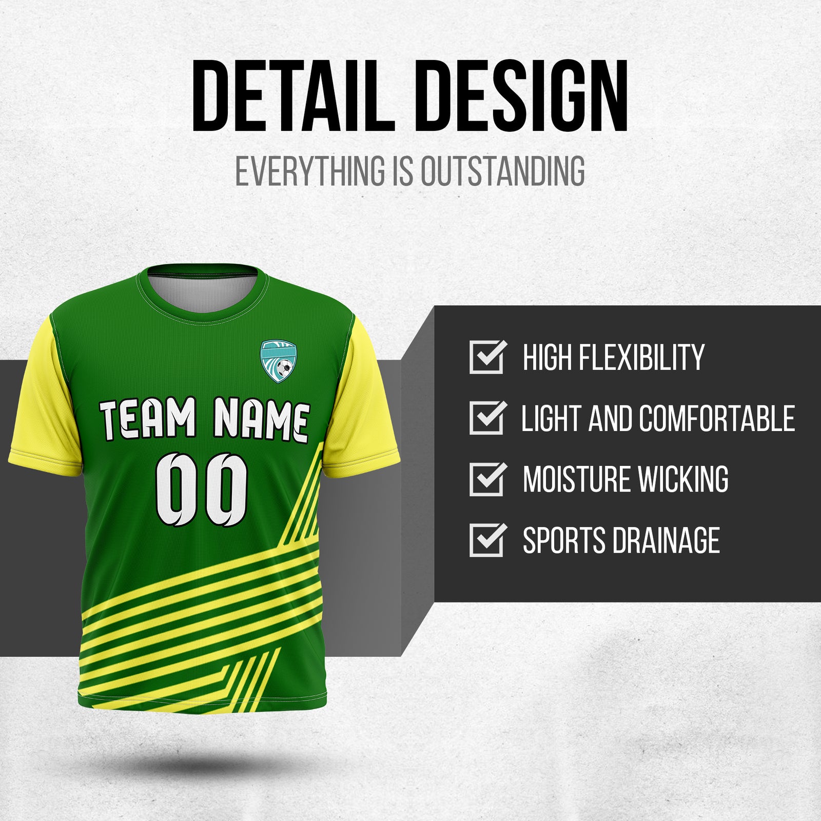Soccer Jersey - Round Neck - Side Pattern - Design 4 - Green
