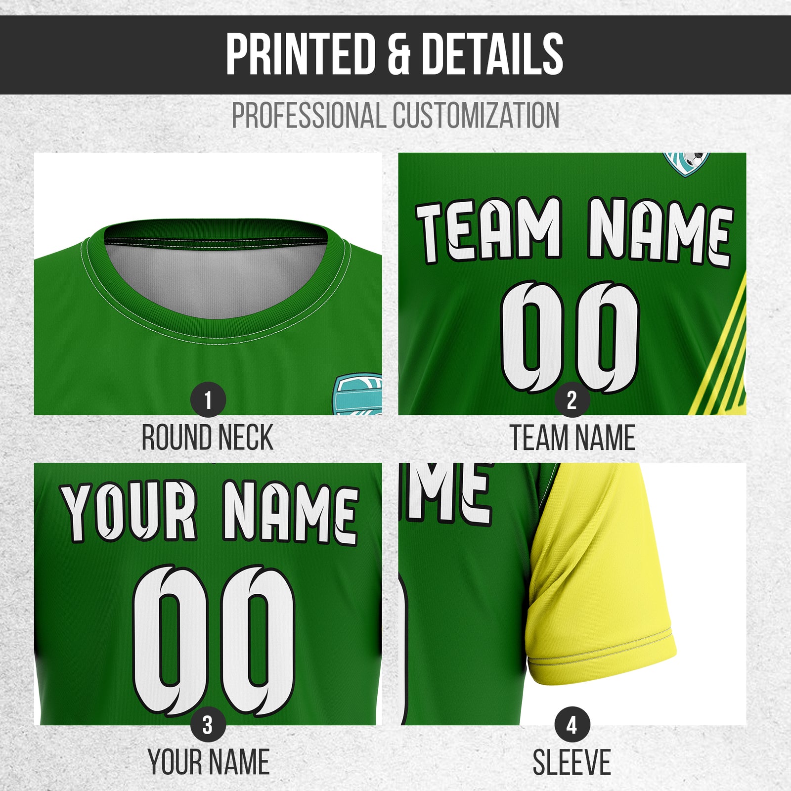 Soccer Jersey - Round Neck - Side Pattern - Design 4 - Green